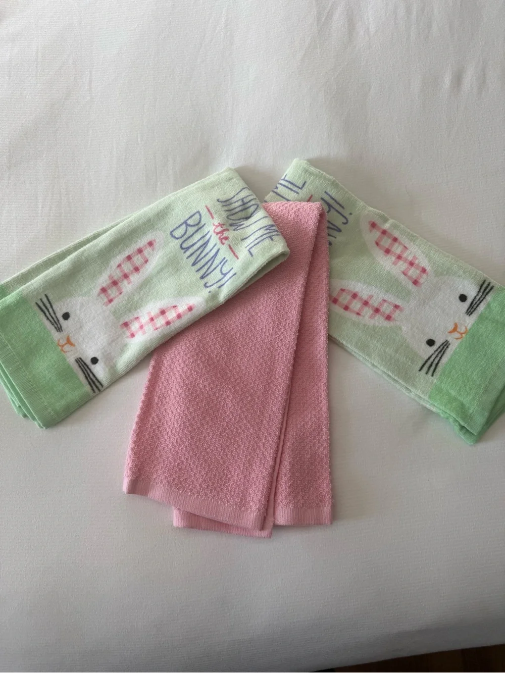 Show Me the Bunny! Easter Bunny Kitchen Towel - Pink & Mint